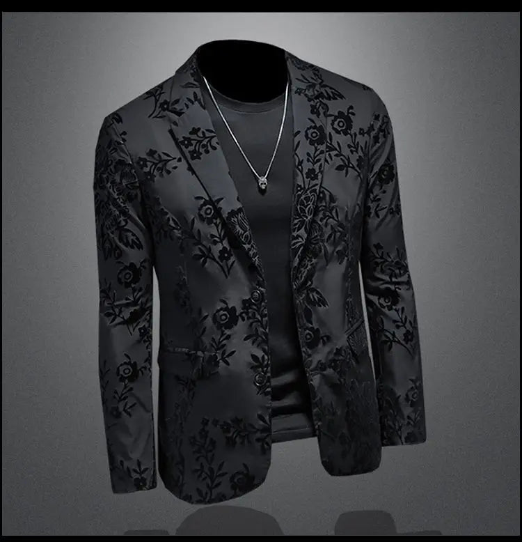 Midnight Noir™ Velvet-Pattern Luxury Blazer