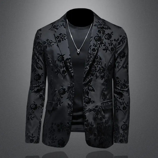 Midnight Noir™ Velvet-Pattern Luxury Blazer