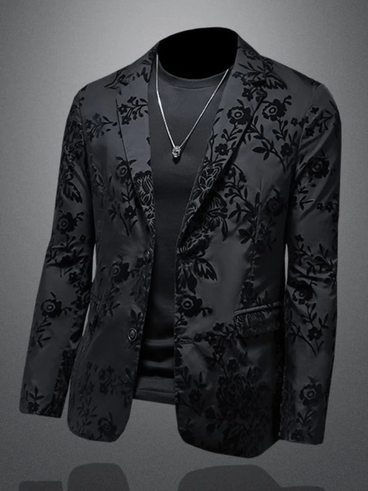Midnight Noir™ Velvet-Pattern Luxury Blazer