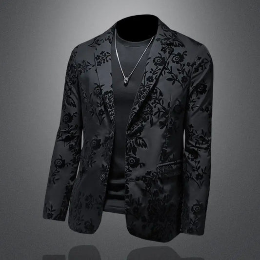 Midnight Noir™ Velvet-Pattern Luxury Blazer
